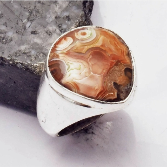 New Men's Crazy Lace Agate 925 Silver Ring. - Picture 14 of 15